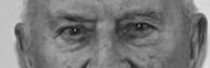 Schwarzweiß-Banner, das die Augen von Klaus Steinhilber zeigt