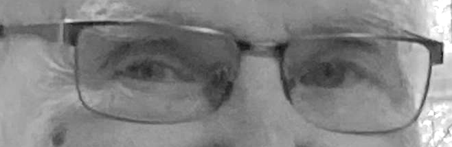 Schwarzweiß-Banner, das die Augen von Ottmar Deiß zeigt.